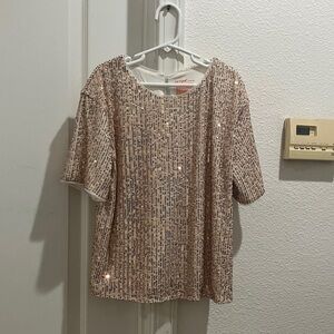 NWOT Cat and Jack Girl’s Blush Sequin Short Sleeve Top Sise L (10/12)
